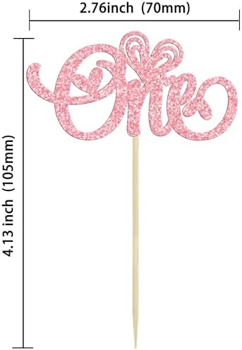 Ephlyn 24Pcs Happy Valentine's Day One Cupcake Toppers Glitter Heart Valentines Day 1st Birthday Cupcake Picks for Baby Shower Birthday Party Cake Decorations Supplies Pink