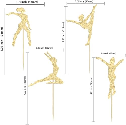 Gyufise 28pcs Gold Gymnast Cupcake Toppers - Gymnastics Birthday Party Supplies for Gym Theme Decoration - 2x5.5in Paper Toppers - 28 Count
