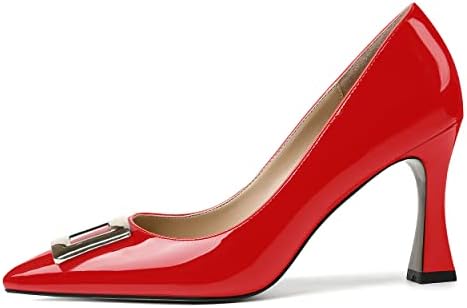 SKYSTERRY Womens Patent Sexy Wedding Slip On Pointed Toe Spool High Heel Pumps Shoes 3.3 Inch