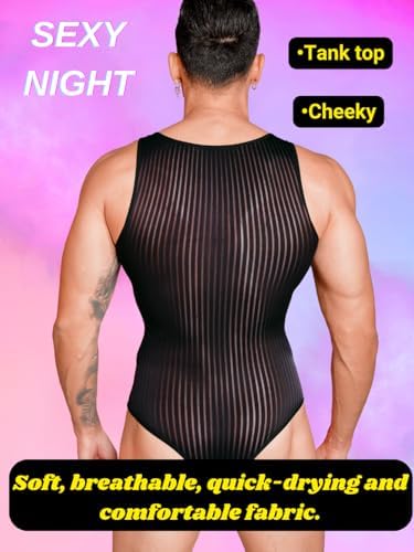 EHSUYAB Men's Sexy Lingerie, Ribbed Sheer Mesh Bodysuit, Shapewear Sissy Clothes Gay Club, Tank Top Muscle Suit Rave Outfits