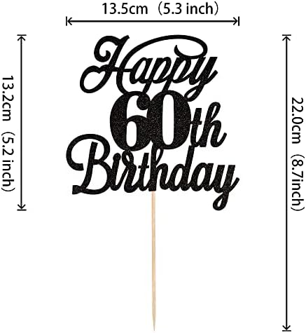 Rsstarxi 1 Pack Happy 60th Birthday Cake Topper Black Glitter 60 & Fabulous Cheers to 60 Years Old 60th Birthday Cake Pick for Celebrating 60th Birthday Anniversary Party Cake Decorations Supplies