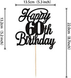 Rsstarxi 1 Pack Happy 60th Birthday Cake Topper Black Glitter 60 & Fabulous Cheers to 60 Years Old 60th Birthday Cake Pick for Celebrating 60th Birthday Anniversary Party Cake Decorations Supplies