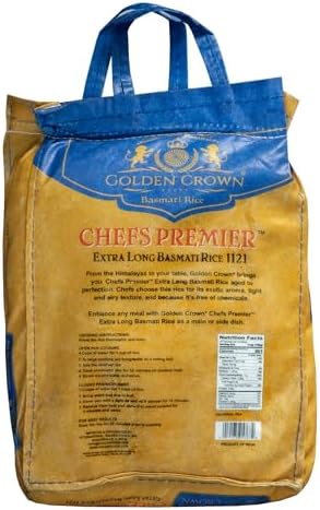 Golden Crown Chefs Premier Basmati Rice - 160 oz (10LB) | Extra Long Aromatic Sella Rice | Fat-Free, Gluten-Free Whole Grain | Tasty and Delicious Flavorful