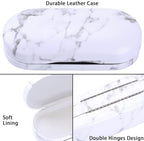 Muf 2 in 1 Contact Lens Case and Glasses Case, Double Sided Design with Mirror, Portable Travel Kit with Tweezer, Remover and Solution Bottle, Black & White Marble