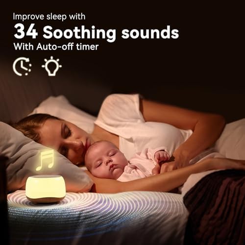 White Noise Sound Machine with 7 Colors Night Light 34 Soothing Sounds, Portable Sound Machine for Baby Adults Kids Sleep with 30 Volume Levels 4 Timers Adjustable Brightness (Wood Grain)