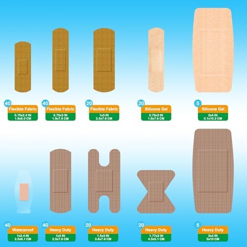 Hysimedy Adhesive Assorted Bandages Variety Pack 210 Counts Flexible Fabric Heavy Duty Waterproof Silicone Hypoallergenic Latex Free for Sensitive Skin Wounds Care Medical First Aid Kit Supplies