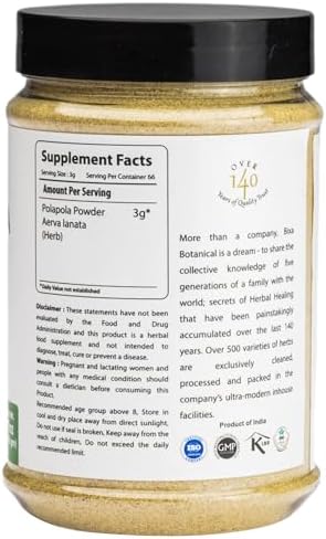 bixa BOTANICAL Polapola Powder/Aerva lanata Ayurvedic Natural Herbal Supplement Pure Authentic Premium Quality Liver Cleanse Detox Superfood | Supports Healthy Liver Functions 7 Oz (200g)