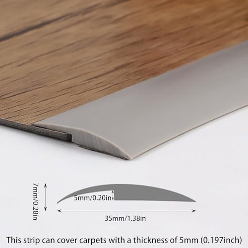 Trimold Carpet to Tile Floor Transition Strip, Grey Self-Adhesive Threshold Edging Trim (Length 3m, Cover Thickness Within 5mm)