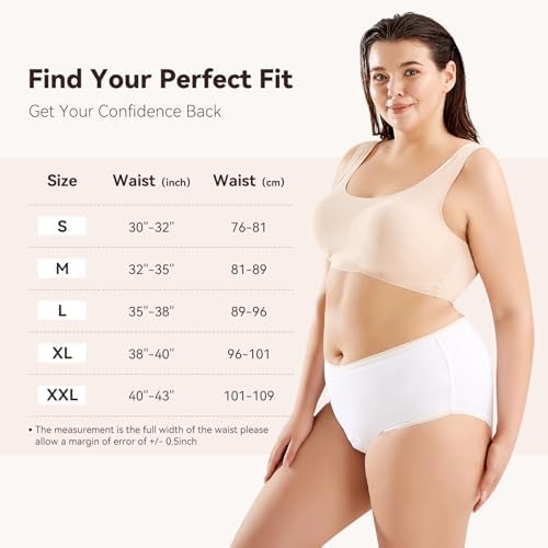 Carer Incontinence Underwear for Women 3 Pack Women’s Incontinence Briefs Washable Reusable Leak Proof Underwear for Women Incontinence Panties Leak Protection (White, Large)