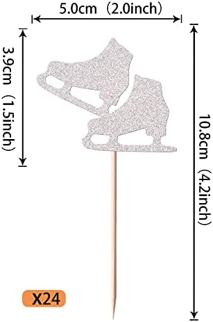 Rsstarxi 24 Pack Ice Skating Cupcake Toppers Glitter Ice Sports Theme Cupcake Picks Baby Shower Cake Decorations for Skating Theme Kids Birthday Party Supplies Silver