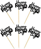 Ercadio 24 Pack Happy Father's Day Cupcake Toppers with Moustache Glitter Happy Father's Day Cupcake Picks Decorations for Best Super Dad Theme Party Blue