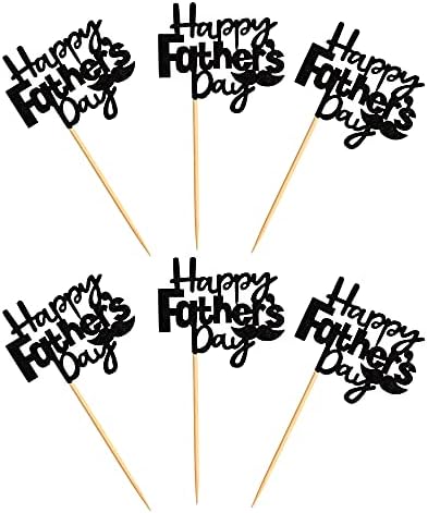 Ercadio 24 Pack Happy Father's Day Cupcake Toppers with Moustache Glitter Happy Father's Day Cupcake Picks Decorations for Best Super Dad Theme Party Blue