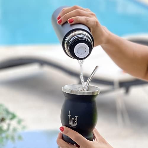 Complete Yerba Mate Kit – Stainless Steel Mate Cup Set, Bombilla (Straw) & 750ml Thermo | Argentine Mate Set + Canvas Bag, Yerbero Container & Car Heater (Black)