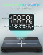 Arboleaf Smart Scale with BMI, Body Fat, Muscle Mass, Digital Bathroom Scale for Body Weight, 14 Body Composition Metrics, Large LED Display, Accurate Weighing Machine, App Sync, 400lbs, 10.2"