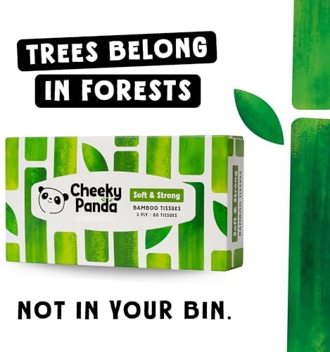 The Cheeky Panda Bamboo Facial Tissues Boxes | 12 x Flat Tissue Boxes (80 Tissues per Box) | Soft 3 Ply Bamboo Tissue Paper Bulk | Sustainable Tissues Flat Box