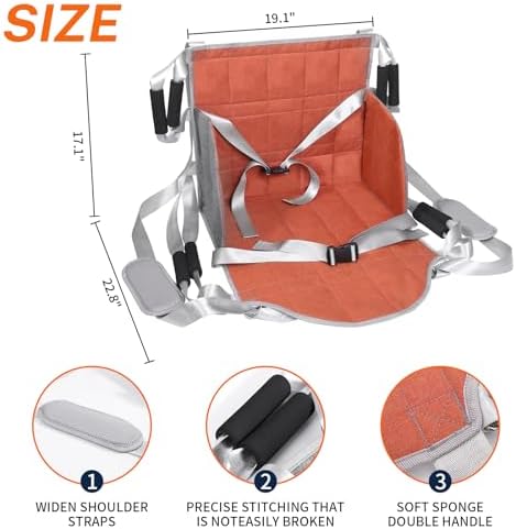 Wheelchair Transfer pad for Body Lift,Upgrade Wheelchair Transfer Sling Seat Cushion, Stair Lifts for Seniors, 8 Handles 2 Shoulder Straps, Orange Grey