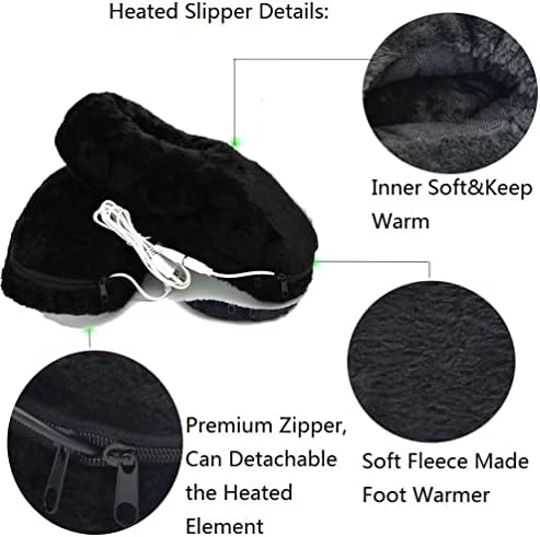 USB Heating Slippers for Feet Warm Indoor Home Women Men Heating Pad (Dark Black)