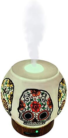 Essential Oil Diffuser Ultrasonic Handcrafted 120ml Aroma Essential Oil Cool Mist Humidifier with Adjustable Mist Mode, Auto Shut-Off and 7 Color LED Lights Changing (Sugar Skull)
