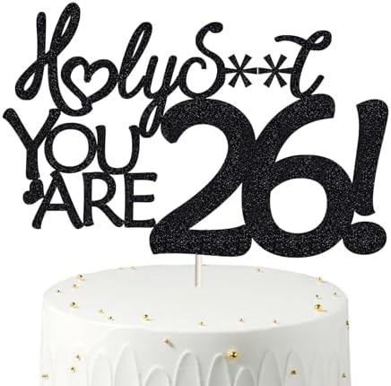 Happy 26th Birthday Cake Topper 26 Birthday Cake Toppers-Black Glitter, Funny 26th Cake Topper for Men,26 Cake Topper For Women, 26th birthday decorations,26th Birthday Cake Topper Twenty Six