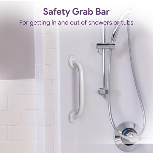White 24 Inch Grab Bars for Bathtubs and Showers - Powder Coated Steel Bathroom Safety Rail Handle - Non Slip Grip Handicap Grab Bar for Seniors, 250 lbs Weight Support Capacity