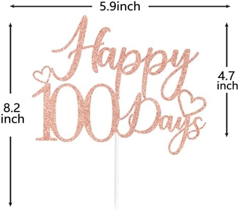 Rose Gold Glitter Happy 100 Days Cake Topper, Sweet 100 Days/Oh Baby, Funny Baby's Half Birthday 100 Days Birthday Party Decorations Supplies
