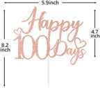 Rose Gold Glitter Happy 100 Days Cake Topper, Sweet 100 Days/Oh Baby, Funny Baby's Half Birthday 100 Days Birthday Party Decorations Supplies
