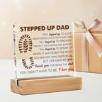 Stepdad Gifts from Stepdaughter Stepson for Fathers Day, Gifts for Step Father Bonus Dad Birthday Christmas Father's Day, Stepped up Dad Acrylic Desk Decorative Sign for Home Decor, 4 x 4 Inches