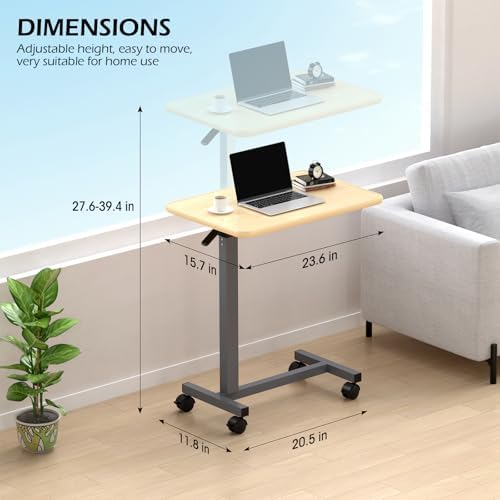 WOTURE Adjustable Overbed Table with Wheels, Pneumatic Height Adjustment, Ideal for Hospital Use or At Home as Bed Tray, Standing Desk, Bedridden & Mobility Needs, Maple