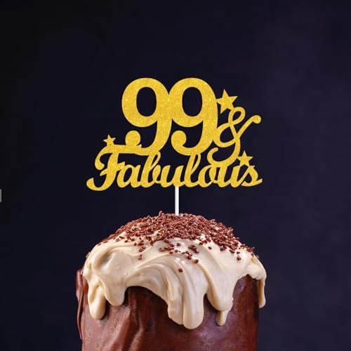 99 & Fabulous Cake Toppers Gold Glitter, Happy 99th Birthday Cake Topper Cheers to 99 Years Old Bday Decoration, Ninety-nine and Fabulous Cake Decorations for 99 Birthday Anniversary Party