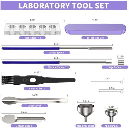 15Psc Filling Tools Tray Kit - Capsule Tamper Filler Maker Tool & Tray Holder - for Home & Lab Empty Gel Spoon Scoops Funnel Fill Size #000 00 0 1 2 3 Funnels