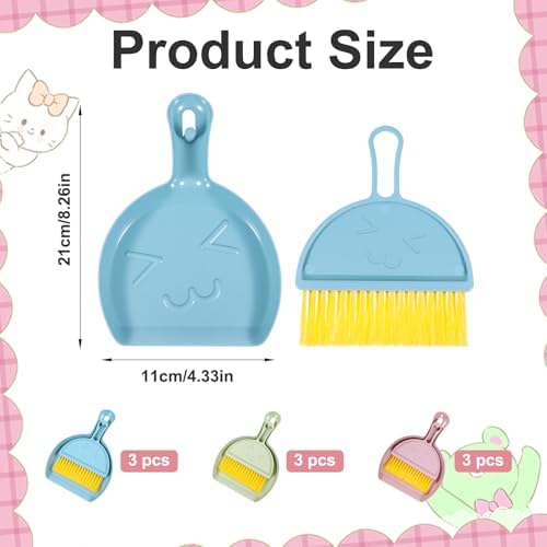 9pcs mini Broom and Dustpan Set Small Broom and Dustpan Set with Handle Portable Desktop Sweep Tools mini dustpans and Brush Sets for Car Interior,Cleaning Tools,Sofa3 Colors