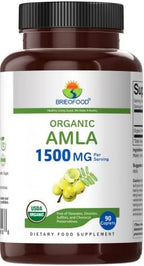 Brieofood Organic Amla 1500mg, 45 Servings, Vegetarian, Gluten Free, 90 Vegetarian Tablets