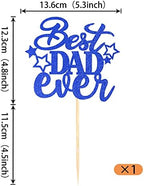 1 Pack Happy Father's Day Cake Topper Glitter Best Dad Ever Cake Pick Super Dad Star Cake Decoration Love Dad Cupcake Topper for Happy Father's day Theme Men Birthday Party Supplies Blue