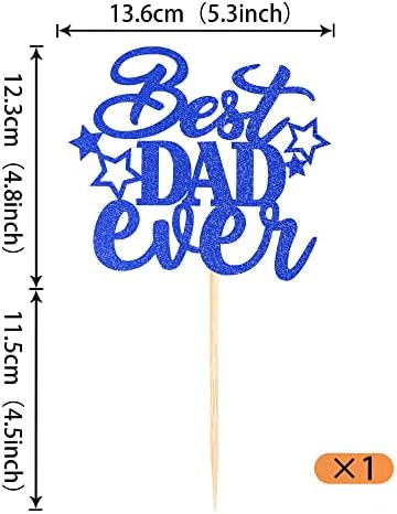 1 Pack Happy Father's Day Cake Topper Glitter Best Dad Ever Cake Pick Super Dad Star Cake Decoration Love Dad Cupcake Topper for Happy Father's day Theme Men Birthday Party Supplies Blue