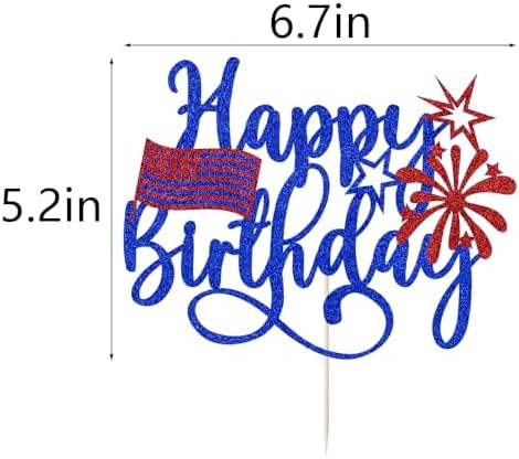American Happy Birthday Cake Topper,Blue Glitter Independence Day Cake Toppers 4th of July Flag Day Photo Props for Patriotic Party/Boys Girls Independence Day Happy Birthday Party