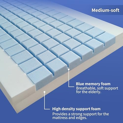 ESHINE Adjustable Bed Frame with Hospital Waterproof Mattress - Wireless Remote, Underbed Light, Headboard, 2.5" Wheels, Head & Foot Incline, Mobility Support, Easy Installation, 750 lbs Capacity