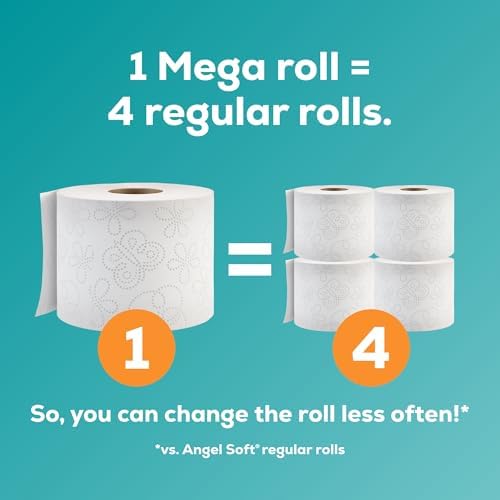 Angel Soft Toilet Paper, 12 Mega Rolls = 48 Regular Rolls, Soft and Strong Toilet Tissue