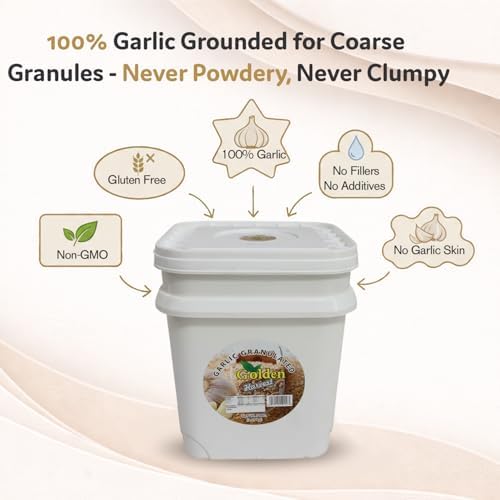 Golden Granulated Garlic | Bulk Pack 5 lbs (2.26kg) For Restaurants & Catering | Non Gmo & Gluten Free Premium Granules | Garlic Powder Style Seasoning for Flavoring Dishes, Dry Rubs & Marinades
