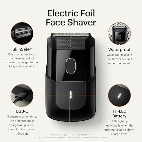 MANSCAPED® The Handyman™ Compact Face Shaver – Portable Men’s Travel Facial Hair Groomer, USB-C Rechargeable Razor, Electric Foil Face Shaver, Waterproof, Cordless, Dual-Action SkinSafe® Foil Blades