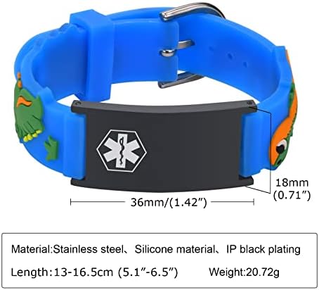 Kids Personalized Medical ID Bracelet-Silicone Autism Allergy Seizure Cute ID Wristband with Medical Alert Badge for Kids Toddler Children in Case of Emergency Bracelets if Lost (5.1''-6.5'')