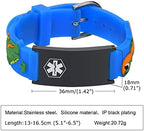 Kids Personalized Medical ID Bracelet-Silicone Autism Allergy Seizure Cute ID Wristband with Medical Alert Badge for Kids Toddler Children in Case of Emergency Bracelets if Lost (5.1''-6.5'')