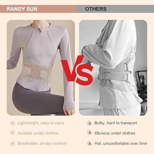 RANDY SUN Ultra Thin Back Brace, Lightweight Breathable for Women & Men, Invisible Lumbar Support Belt for Lower Back Pain Relief and Posture Correction Beige M/L(Waist:28"-31")