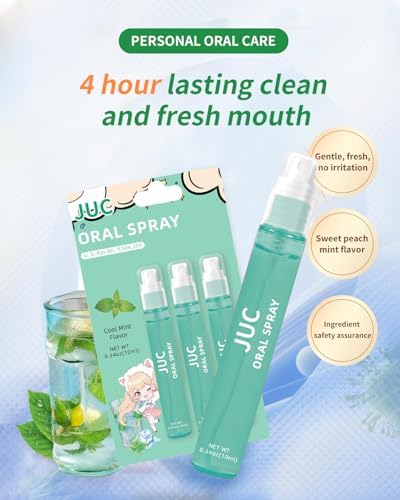 3 Count Mint Breath Spray Mouth Spray Breath Freshener Oral Care for All Ages 0.33OZ (10ML) Cool Mint Flavor