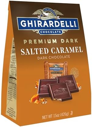 GHIRARDELLI Premium Dark Salted Caramel Dark Chocolate SQUARES, 15 oz Bag Rich Dark Chocolate Candy with Crunchy Caramel Pieces