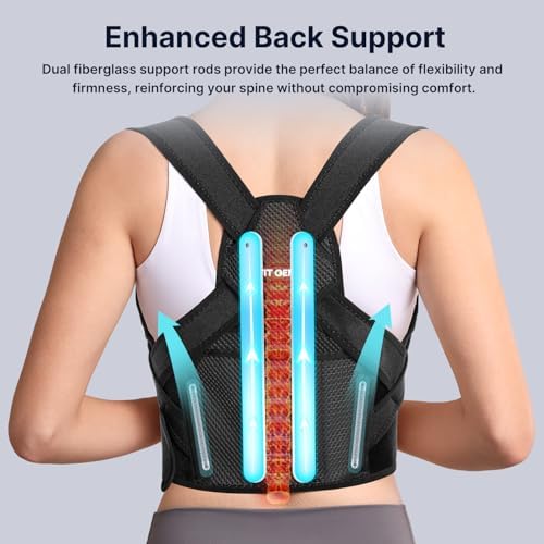Fit Geno Posture Corrector for Women & Men: Adjustable Lightweight Upper Back Brace for Neck Shoulder & Upper Back Pain Relief - Improve Posture Correct Hunchback Slouching Invisible Under Clothes (XS/S Under Bust 30"-43")