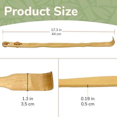 BambooMN 17 Inch Bamboo Wooden Back Scratcher Smooth Massage Roller Handle for Itching Stress Relief, 1 Unit