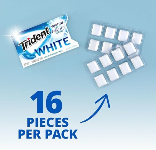 Trident White Peppermint Sugar-Free Chewing Gum, 9 Packs of 16 Pieces (144 Total Pieces)