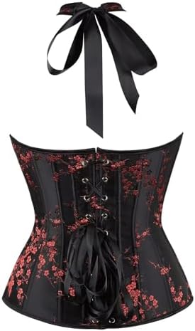Corset Top Bustier Brocade Pattern Lace Through Top Floral Overbust Waist Cincher Embroidery