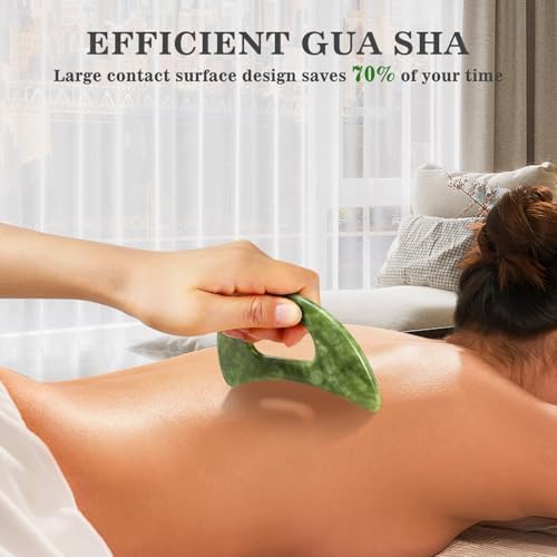 3 in 1 Jade Stone Gua Sha Massage Tool, Large Guasha Muscle Scraper Tools Set with Handle Muscle Scraping Massage Tools Anti Cellulite Spa Acupuncture Tools for Back Neck Leg Lymphatic Drainage