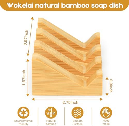 Shampoo Bar and Sponge Holders for Shower – Self-Draining Bamboo Soap Dish Tray, 2 Pack Wooden Soap Saver Racks for Conditioner Bars, Razor, Sink, Bathroom, Kitchen, or Travel